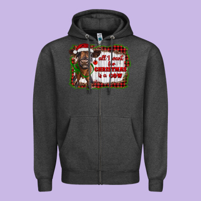 All I Want For Christmas Is A Cow Highland Calf Zipper Hoodie Designed By Ranaportraitstore