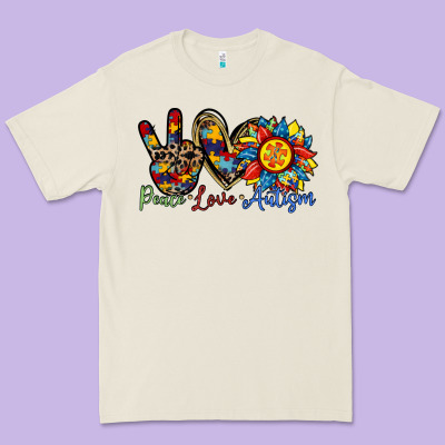 Peace Love Autism Sunflower Premium Tee Designed By Racoondesign