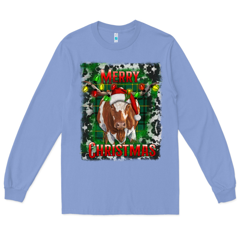 Western Merry Christmas Longhorn Cow Long Sleeve Tee by RanaPortraitStore | Teevron