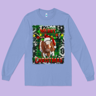 Long Sleeve Tee Western Merry Christmas Longhorn Cow