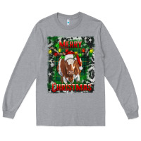 Heather Grey Western Merry Christmas Longhorn Cow Long Sleeve Tee - RanaPortraitStore