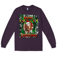 Plum Western Merry Christmas Longhorn Cow Long Sleeve Tee - RanaPortraitStore