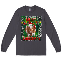 Smoke Western Merry Christmas Longhorn Cow Long Sleeve Tee - RanaPortraitStore