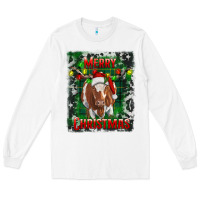 White Western Merry Christmas Longhorn Cow Long Sleeve Tee - RanaPortraitStore