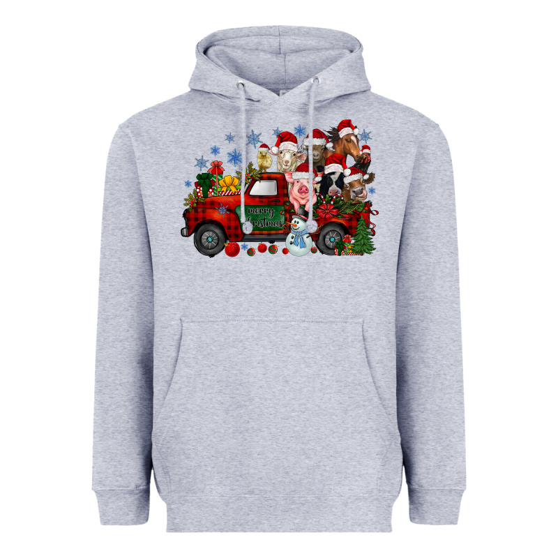 Christmas Farm Animals Truck Heavyweight Hoodie by RacoonDesign | Teevron