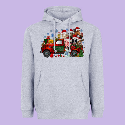 Christmas Farm Animals Truck Heavyweight Hoodie Designed By Racoondesign
