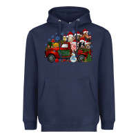 Navy christmas farm animals truck Heavyweight Hoodie - RacoonDesign