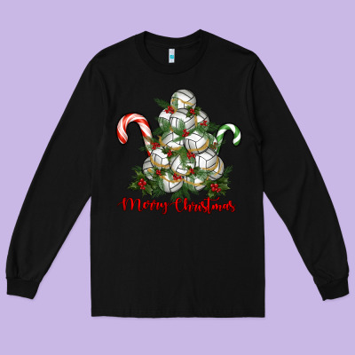 Long Sleeve Tee Merry Christmas Volleyball