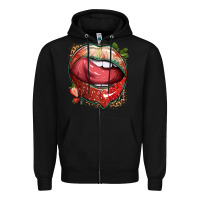 Black strawberry lips with leopard Zipper Hoodie - texasbilliewilder