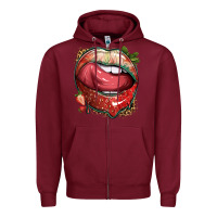 Burgundy strawberry lips with leopard Zipper Hoodie - texasbilliewilder