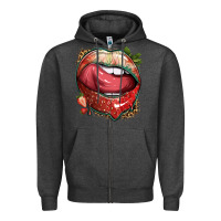 Charcoal Heather strawberry lips with leopard Zipper Hoodie - texasbilliewilder