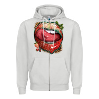 Dove Grey strawberry lips with leopard Zipper Hoodie - texasbilliewilder
