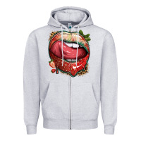 Heather Grey strawberry lips with leopard Zipper Hoodie - texasbilliewilder