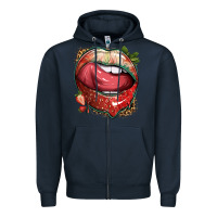 Navy strawberry lips with leopard Zipper Hoodie - texasbilliewilder