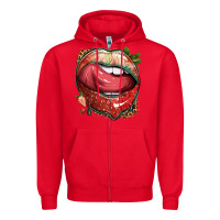 Red strawberry lips with leopard Zipper Hoodie - texasbilliewilder