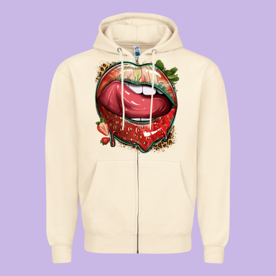 Strawberry Lips With Leopard Zipper Hoodie Designed By Texasbilliewilder