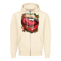 Sandshell strawberry lips with leopard Zipper Hoodie - texasbilliewilder