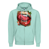 Seafoam strawberry lips with leopard Zipper Hoodie - texasbilliewilder