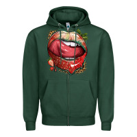 Sports Green strawberry lips with leopard Zipper Hoodie - texasbilliewilder