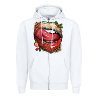 White strawberry lips with leopard Zipper Hoodie - texasbilliewilder