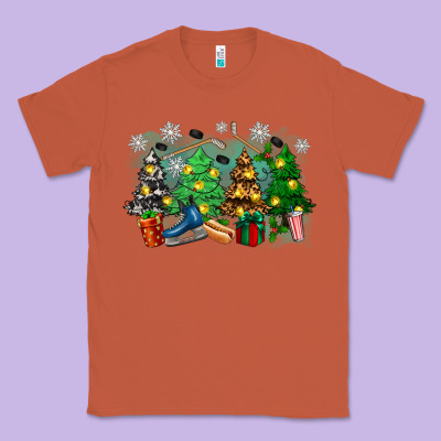 Classic Tee christmas trees with hockey