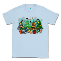 Dusty Blue christmas trees with hockey Classic Tee - Zillion Design Studio