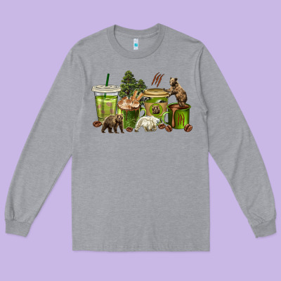 Long Sleeve Tee bear coffee cups