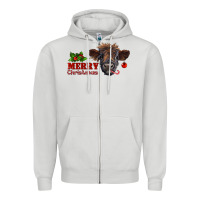 Merry Christmas Highland Calf With Candy Cane Zipper Hoodie | Teevron