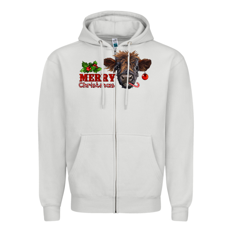 Merry Christmas Highland Calf With Candy Cane Zipper Hoodie by RanaPortraitStore | Teevron
