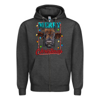 Charcoal Heather merry christmas highland calf baby cow Zipper Hoodie - RanaPortraitStore