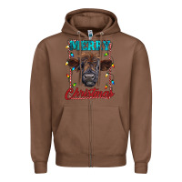 Chestnut merry christmas highland calf baby cow Zipper Hoodie - RanaPortraitStore