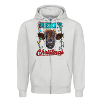 Dove Grey merry christmas highland calf baby cow Zipper Hoodie - RanaPortraitStore
