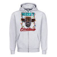 Heather Grey merry christmas highland calf baby cow Zipper Hoodie - RanaPortraitStore