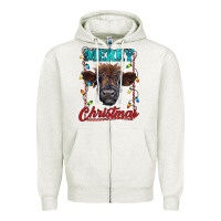 Oatmeal Heather merry christmas highland calf baby cow Zipper Hoodie - RanaPortraitStore