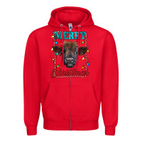 Red merry christmas highland calf baby cow Zipper Hoodie - RanaPortraitStore