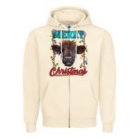 Sandshell merry christmas highland calf baby cow Zipper Hoodie - RanaPortraitStore