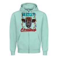 Seafoam merry christmas highland calf baby cow Zipper Hoodie - RanaPortraitStore
