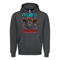 Smoke merry christmas highland calf baby cow Zipper Hoodie - RanaPortraitStore