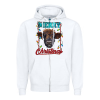 Merry Christmas Highland Calf Baby Cow Zipper Hoodie | Teevron