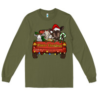 Army Green Merry Christmas Truck Farm Animals Long Sleeve Tee - RanaPortraitStore