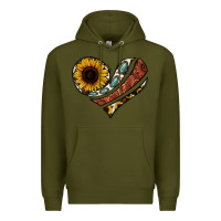 Army Green western sunflower cowhide  heart Premium Hoodie - Jasminsmagicworld