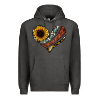 Charcoal Heather western sunflower cowhide  heart Premium Hoodie - Jasminsmagicworld