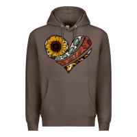 Coffee western sunflower cowhide  heart Premium Hoodie - Jasminsmagicworld