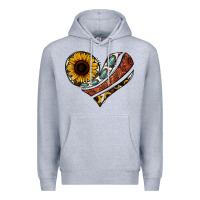 Heather Grey western sunflower cowhide  heart Premium Hoodie - Jasminsmagicworld