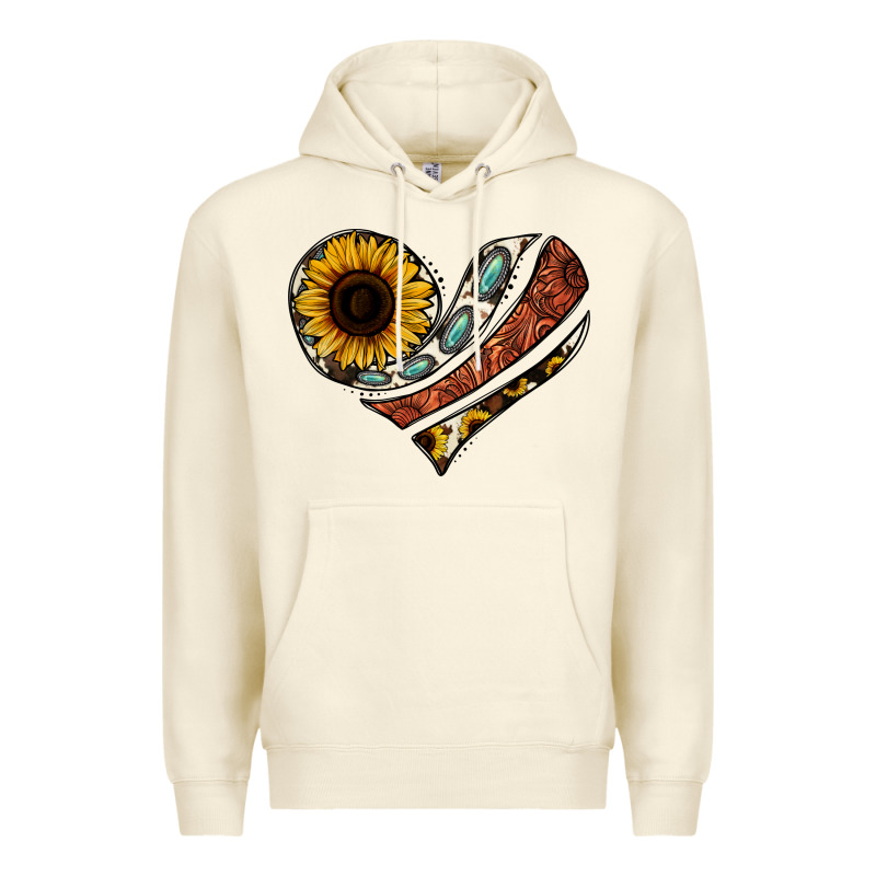 Western Sunflower Cowhide  Heart Premium Hoodie by Jasminsmagicworld | Teevron