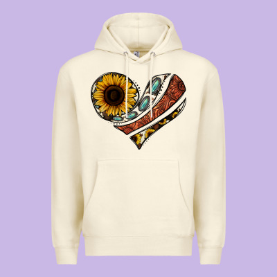 Western Sunflower Cowhide  Heart Premium Hoodie Designed By Jasminsmagicworld
