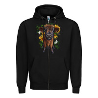 Black highland cow with sunflower Zipper Hoodie - RanaPortraitStore