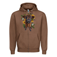 Chestnut highland cow with sunflower Zipper Hoodie - RanaPortraitStore