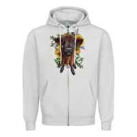 Dove Grey highland cow with sunflower Zipper Hoodie - RanaPortraitStore