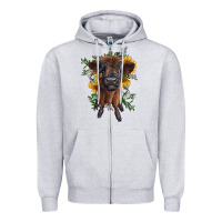 Heather Grey highland cow with sunflower Zipper Hoodie - RanaPortraitStore